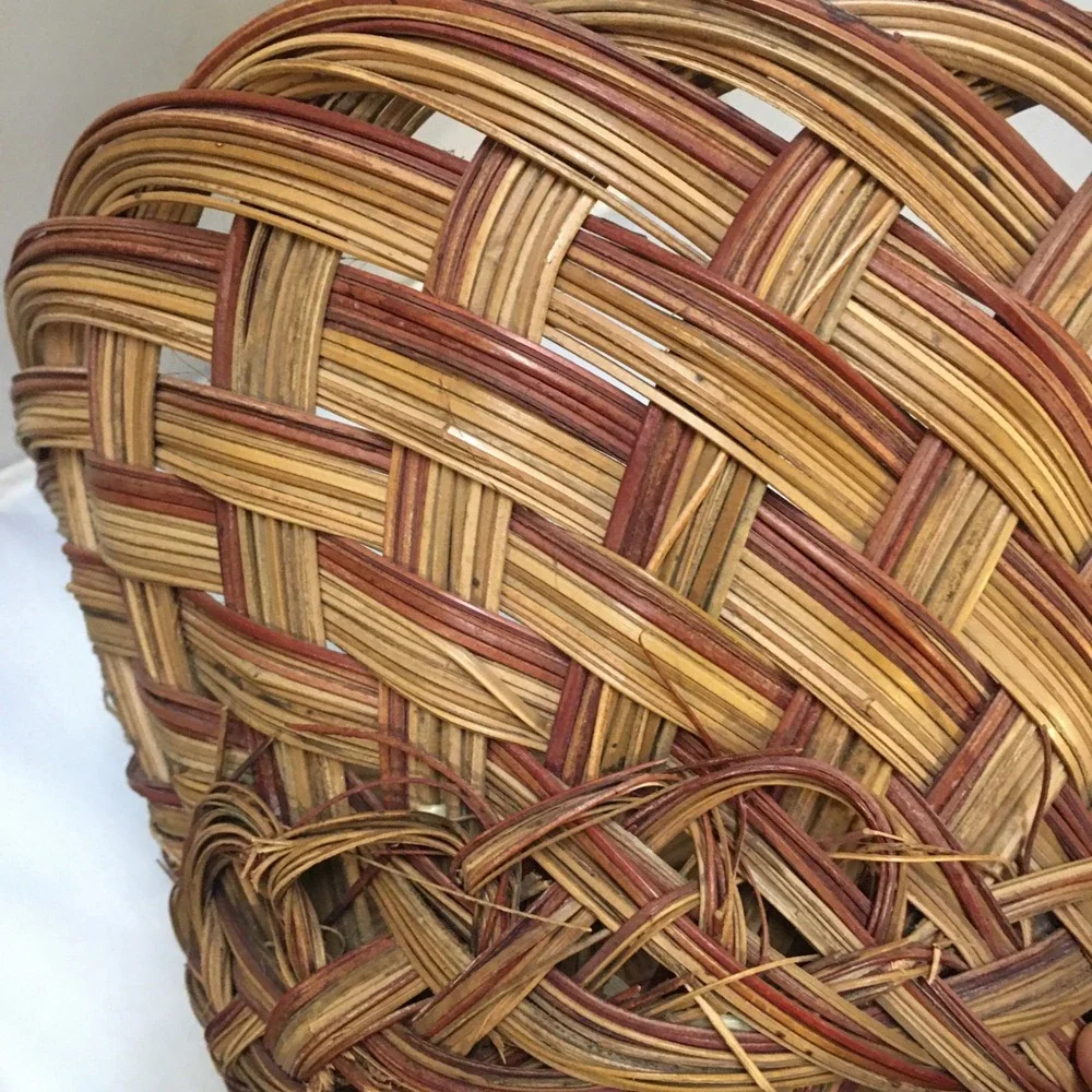 Woven Wicker Basket Brown Handcrafted Philippines Bohemian Lattice Gathering